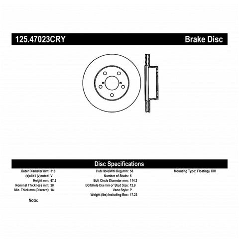 Stoptech - High Carbon CRYO-STOP Rear Rotor - 05-07 Subaru STI