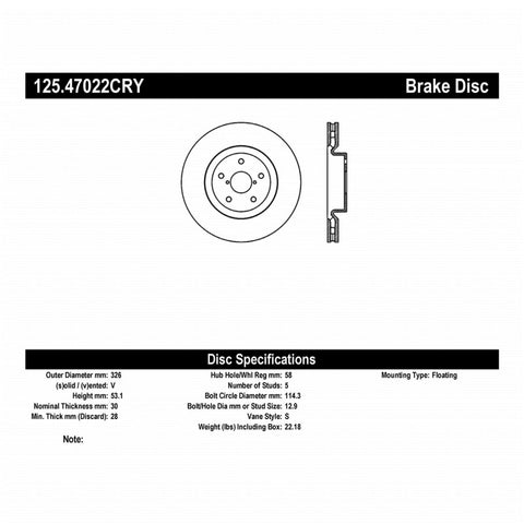 Stoptech - Front High Carbon CRYO-STOP Rotor - Subaru STI 05-17