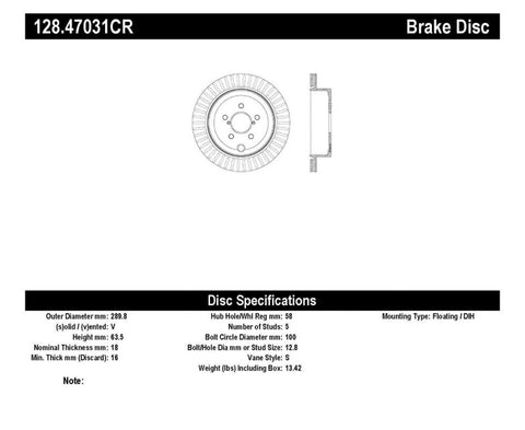 StopTech 13-17 Subaru BRZ Cryo Drilled Sport Brake Rotor - Right