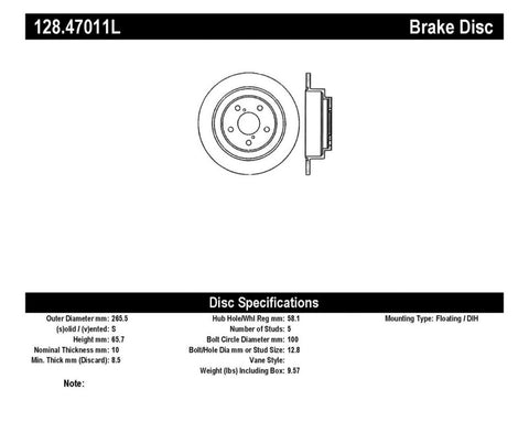 StopTech - Rear Drilled Left Brake Rotor - Subaru Legacy 90-99 / Impreza 93-07 / Forester 98-08