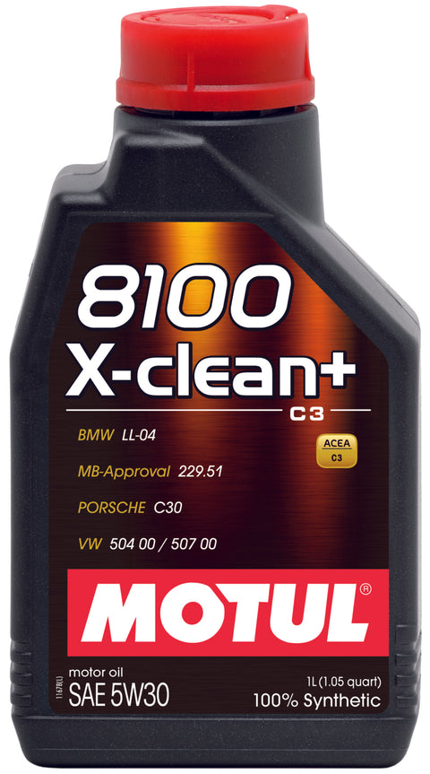 Motul 1L Synthetic Engine Oil 8100 5W30 X-CLEAN - LL04- MB 229.51- 504.00-507.00 - Single